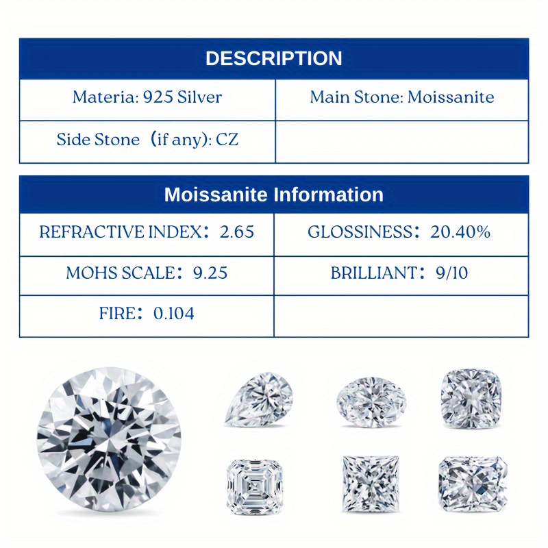 Light Moissanite 925 Sterling Silver Ring Wedding Anniversary Gift